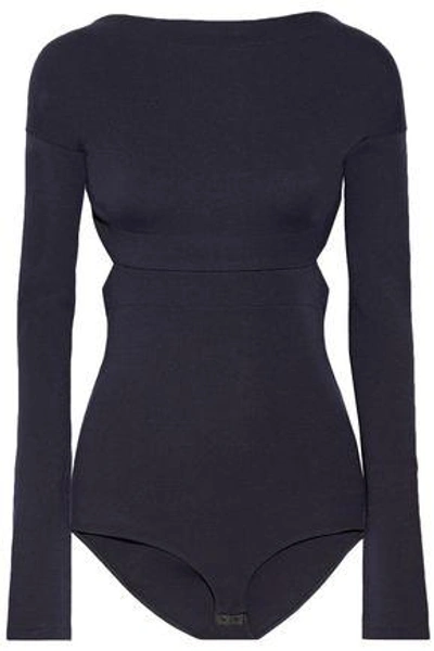 Shop Victoria Beckham Woman Open-back Wool-jersey Bodysuit Navy
