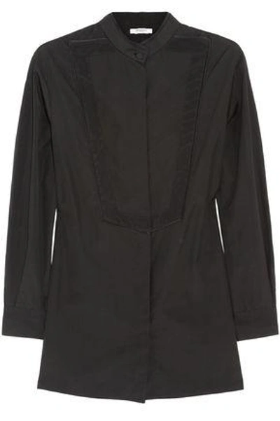 Shop Givenchy Woman Silk Satin-trimmed Cotton-poplin Shirt Black