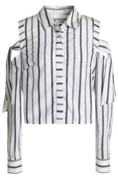 Shop Milly Riley Cold-shoulder Striped Cotton-poplin Shirt In White