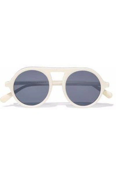 Shop Stella Mccartney Falabella Round-frame Acetate Sunglasses In Cream