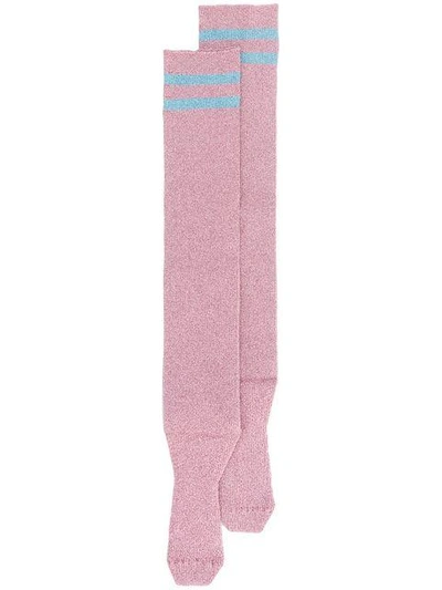 Shop Alberta Ferretti Striped Long Socks - Pink