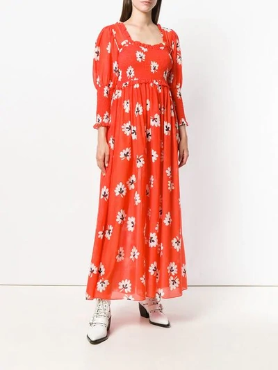 Ganni Linaria Cotton And Silk-blend Maxi Dress In Red | ModeSens