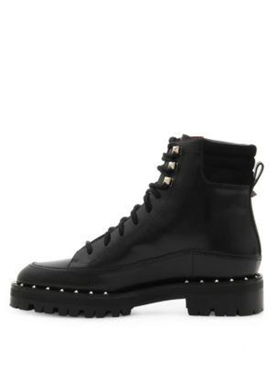Shop Valentino Leather Rockstud Combat Boots In Black