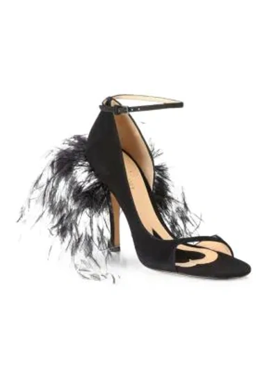 Shop Valentino Suede & Feather High-heel Sandals In Black