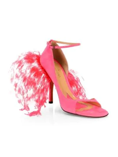 Shop Valentino Suede & Feather High-heel Sandals In Rosa