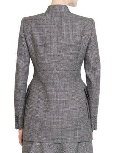 Shop Balenciaga Double-breasted Check Wool Blazer In Beige Noir