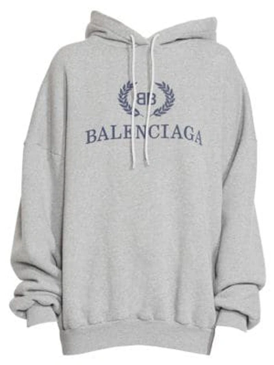 Shop Balenciaga Cotton Jersey Logo Hoodie In Grey