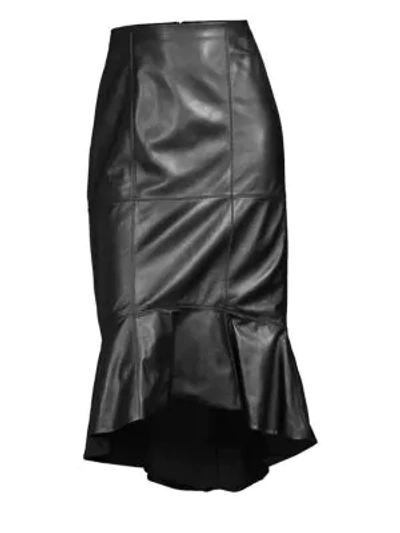 Shop Alice And Olivia Kina Leather Flounce Pencil Skirt In Black