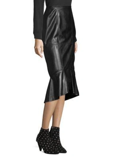 Shop Alice And Olivia Kina Leather Flounce Pencil Skirt In Black