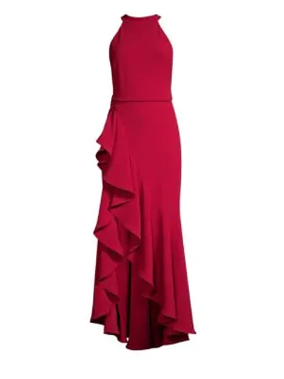 Shop Shoshanna Kaori Ruffle High-low Gown In Mulberry