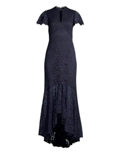 Shop Shoshanna Aimi Keyhole Lace Gown In Navy Jet