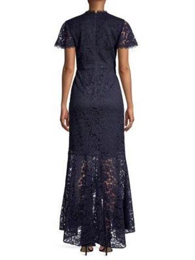 Shop Shoshanna Aimi Keyhole Lace Gown In Navy Jet