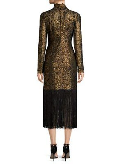 Shop Rachel Zoe Hunter Fringe Jacquard Midi Dress In Black Gold