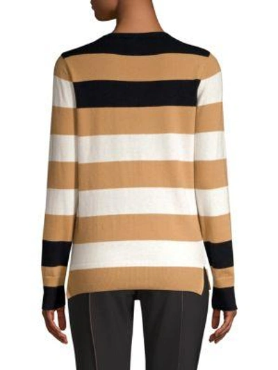 Shop Donna Karan Striped Crewneck Sweater In Camel Combo