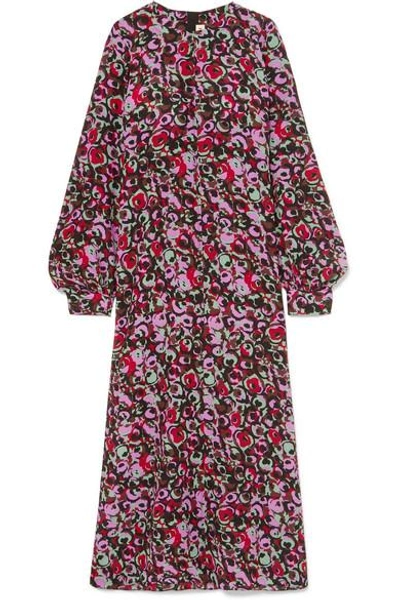 Shop Marni Floral-print Silk-crepe Maxi Dress In Purple