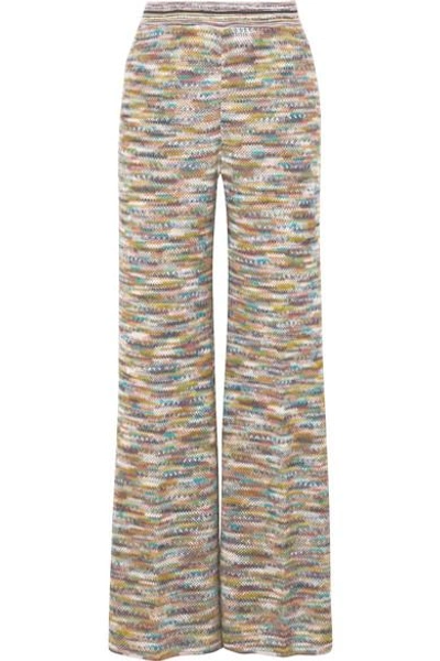 Shop Missoni Crochet-knit Wide-leg Pants In Yellow