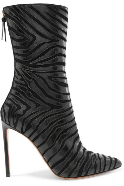 Shop Francesco Russo Zebra-appliquéd Leather And Suede Boots In Black