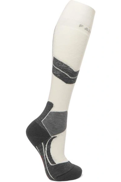Shop Falke Sk4 Wool-blend Ski Socks In White