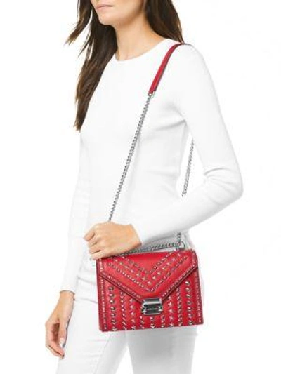Shop Michael Kors Whitney Studded Large Leather Shoulder Bag In Red