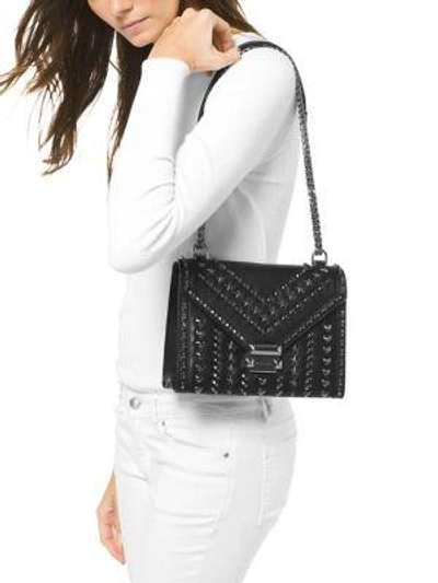 Shop Michael Kors Whitney Studded Large Leather Shoulder Bag In Black