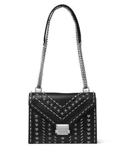 Shop Michael Kors Whitney Studded Large Leather Shoulder Bag In Black