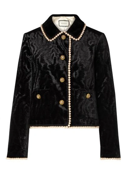 Shop Gucci Faux Pearl And Swarovski Crystal-embellished Devoré-velvet Jacket