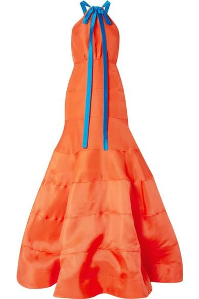Shop Rosie Assoulin Bow-embellished Silk-gazar Gown In Papaya