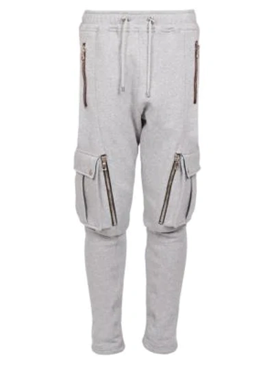 Shop Balmain Cargo Zip Sweatpants In Grey