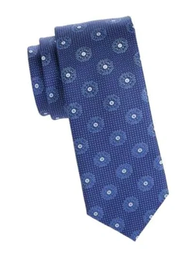 Shop Canali Silk Vintage Medallion Tie In Navy