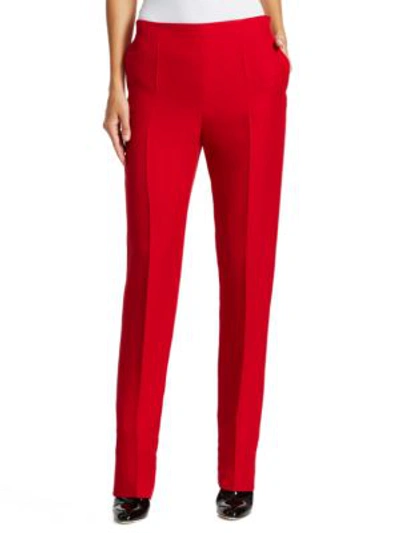 Shop Valentino Cady Silk Tailored Skinny Pants In Red