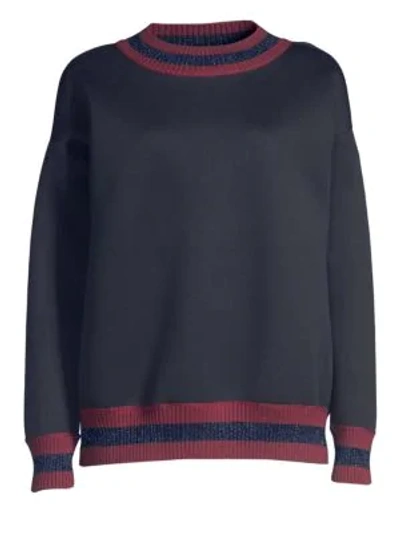 Shop Moncler Jersey Lurex-knit Sweatshirt In Dark Blue