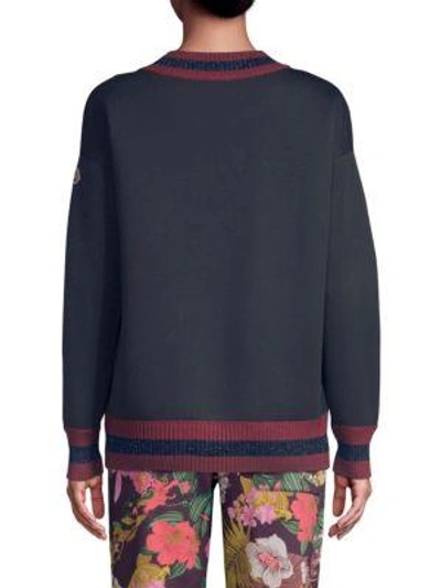Shop Moncler Jersey Lurex-knit Sweatshirt In Dark Blue