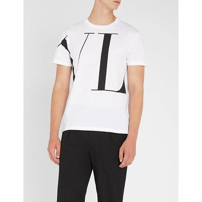 Shop Valentino Vltn Logo-print Cotton-jersey T-shirt In White