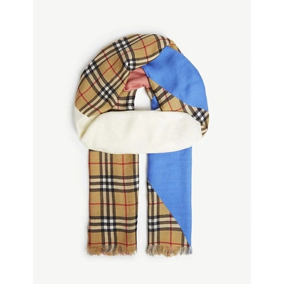 Shop Burberry Block Colour With Vintage Check Scarf In Antique Yellow