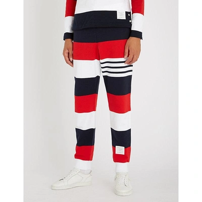 Shop Thom Browne Striped Cotton-jersey Jogging Bottoms In Multicolour