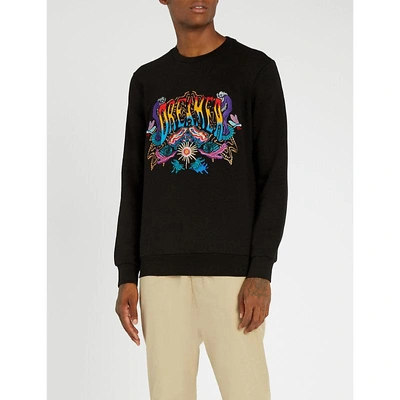 Shop Paul Smith Dreamer Embroidered Cotton-jersey Sweatshirt In Black