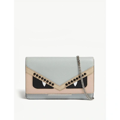 Shop Fendi Nude Pink And Brown Monster Eyes Small Leather Cross Body Bag In Nude/brown