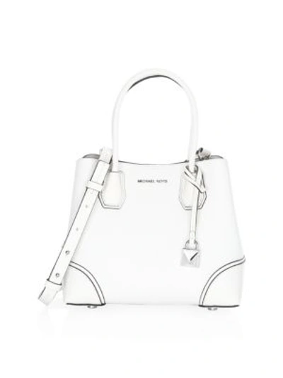 Shop Michael Michael Kors Small Leather Satchel In Optic White