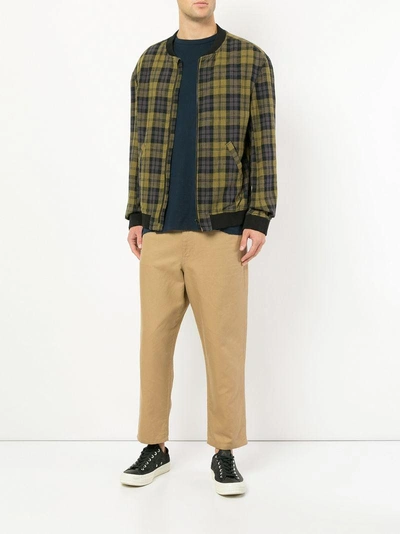 Shop Bassike Checked Bomber Jacket - Yellow