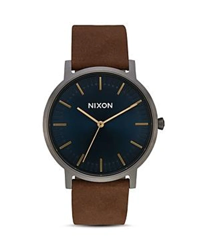 Shop Nixon Porter Brown Strap Watch, 40mm In Black/brown