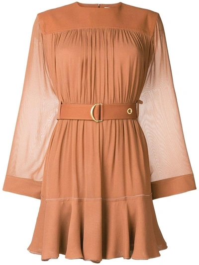 Shop Chloé Belted Draped Dress - Brown