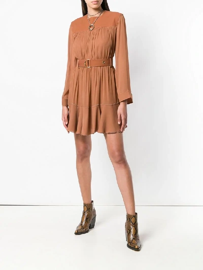 Shop Chloé Belted Draped Dress - Brown