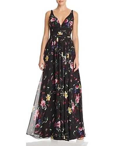 Shop Laundry By Shelli Segal Cross-strap Floral Gown - 100% Exclusive In Black Multi