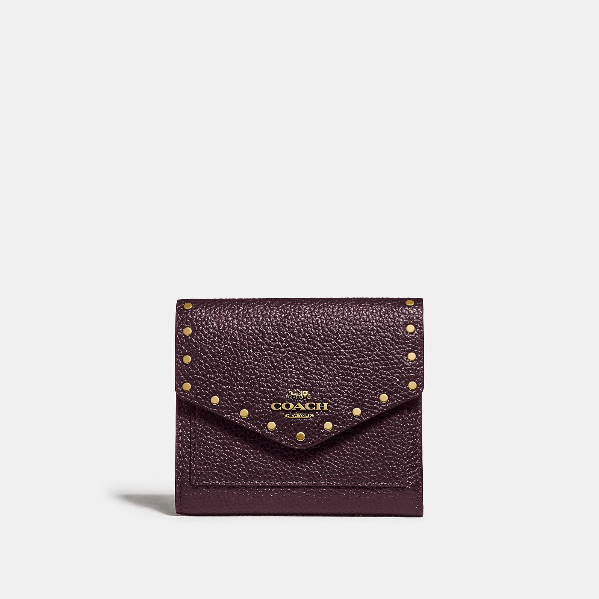 Coach Small Wallet With Rivets In Oxblood/brass | ModeSens