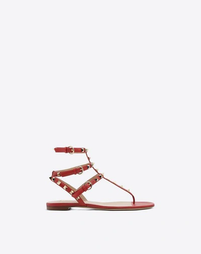 Shop Valentino Garavani Rockstud Flip Flop Sandal In Calfskin Leather In Rosso