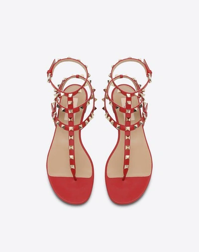 Shop Valentino Garavani Rockstud Flip Flop Sandal In Calfskin Leather In Rosso