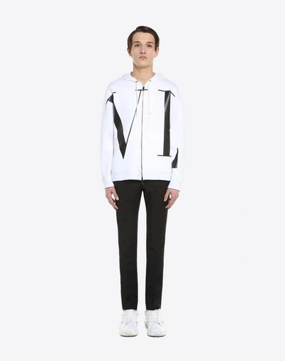 Shop Valentino Maxi Vltn Sweatshirt With Hood Man White Cotton 93%, Polyamide 7% S