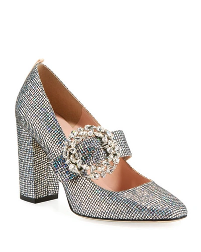 Shop Sjp By Sarah Jessica Parker Celine Embellished Sparkle Mary Jane High-heel Pumps In Silver