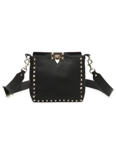 Shop Valentino Rockstud Mini Leather Hobo Bag In Black