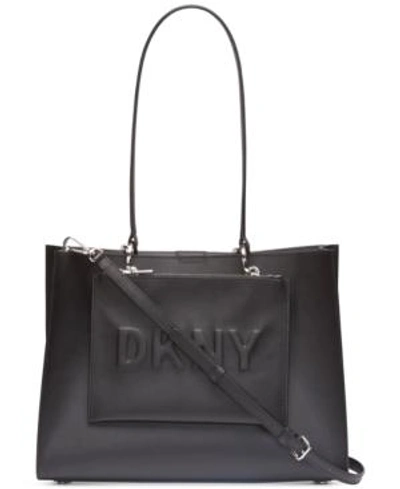 Shop Dkny Mott Leather Logo Tote, Created For Macy's In Black/silver